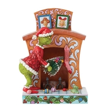 Grinch Stuffing Christmas Tree up Fireplace H19